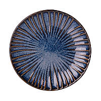 Тарелка плоская круглая из фарфора 20.5 см синяя обеденная тарелка SvitSmart