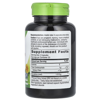 Корінь кульбаби Nature's Way Dandelion Root 525 mg 100 Veg Caps, фото 2
