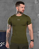Компрессионная потоотводящая оливковая футболка , мужская военная футболка