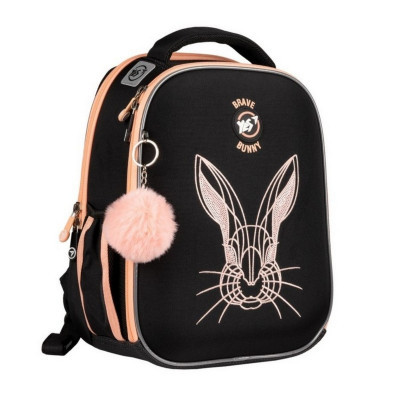 Рюкзак шкільний каркасний ортопедичний для першокласника Yes Brave Bunny H-100, для дівчаток, чорний