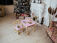 Детский стол с ящиком для игры, рисования, учебы, стульчик детский розовый львёнок.