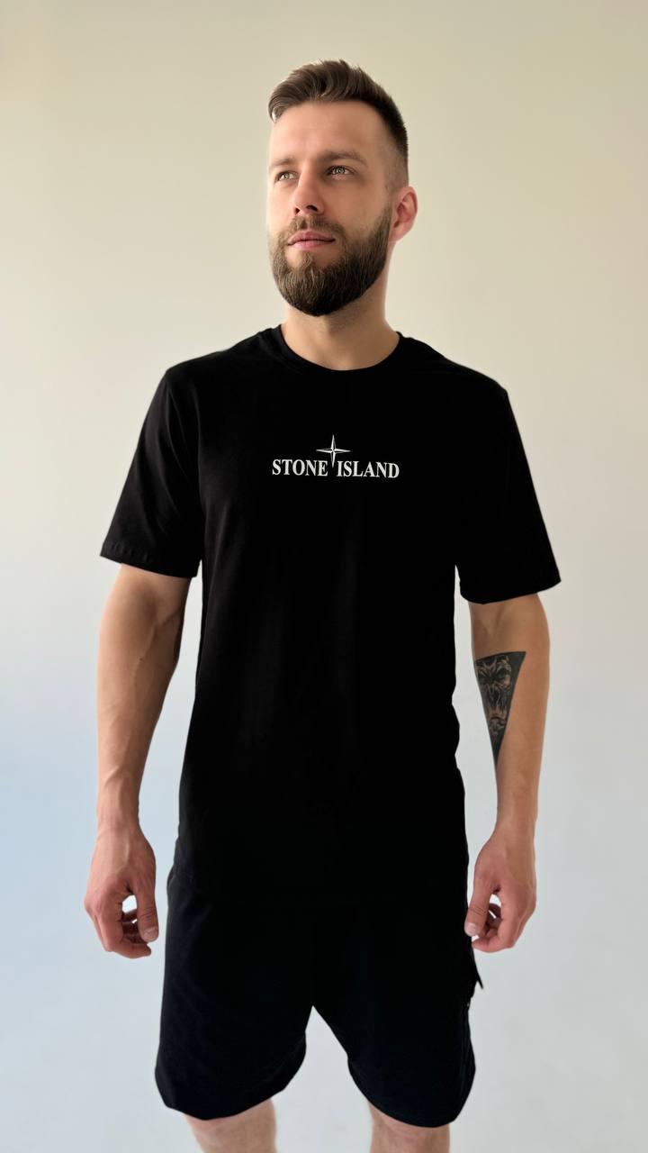 Чоловіча футболка Stone Island бавовняна чорна Теніска Стон Айленд спортивна на літо