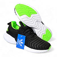 мужские текстильные кроссовки Adidas Alphabounce фирменные, адидасы плотные черные з салатовым на лето 42