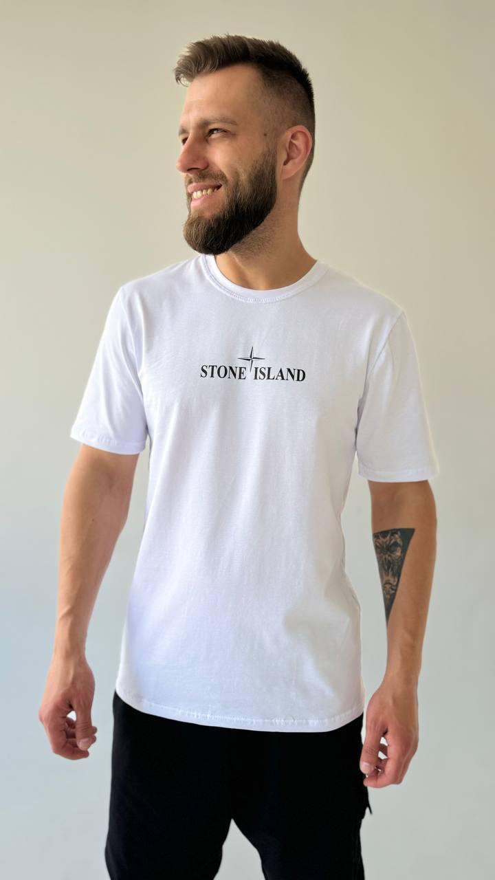 Чоловіча футболка Stone Island бавовняна біла Теніска Стон Айленд спортивна на літо