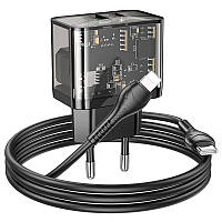 Зарядное устройство 2 выхода HOCO N34 dual-port комплект с кабелем Type-C to Lightning