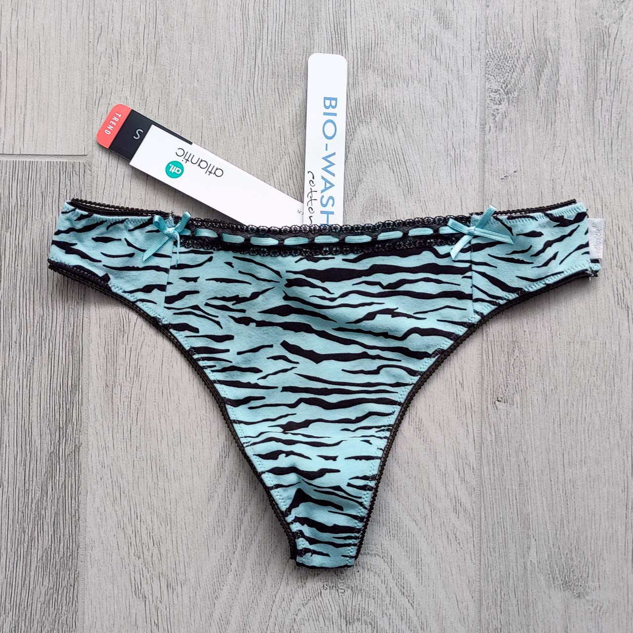 Набір 2 шт. жіночих стрінгів ATLANTIC розмір L із принтом зебра бірюзові