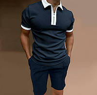 Мужской летний комбинированный спортивный костюм футболка на молнии и шорты размеры 46-56