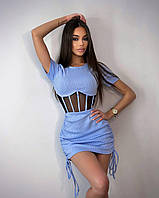 Платье короткое на завязках, корсет,дизайн 42/44, Голубой
