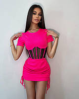 Платье короткое на завязках, корсет,дизайн 42/44, Розовый