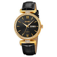 Жіночий годинник чорний ремінець золотого циферблату Skmei 2090GDBKBK Gold Black-Black