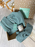 Женский подарочный набор халат повязка для волос и скраб оливковый Набор банный в коробке подарок девушке