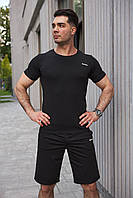 Спортивный комплект Reebok мужской летний: черные шорты и футболка