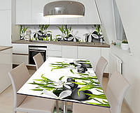 Наклейка 3Д виниловая на стол Zatarga «Союз цветов и камня» 600х1200 мм для домов, квартир, с PP, код: 6442462