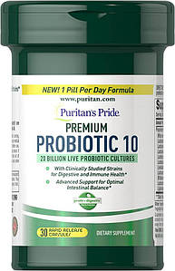 Пробіотична суміш Puritan’s Pride Premium Probiotic 10 20 billion 30 капс.