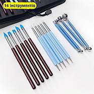 Набір інструментів - 14 шт - для ліплення та скульптури - стеки, силіконові пензлі, дотси, фото 3
