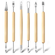 Набір професійних гончарних стеків - 6 штук - Двосторонні стеки з нержавіючої сталі для роботи з глиною, фото 4