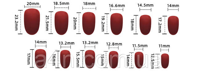 Размеры накладных ногтей