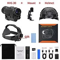 Комплект - монокуляр ночного видения NVG30 Wi-Fi 940nm + шлем (ABS-пластик) + крепления (Черный) (F-S)