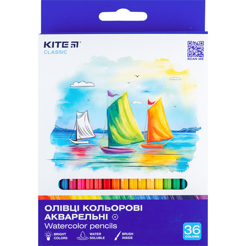 Олівці кольорові акварельні Kite Classic K-1052, 36 шт.