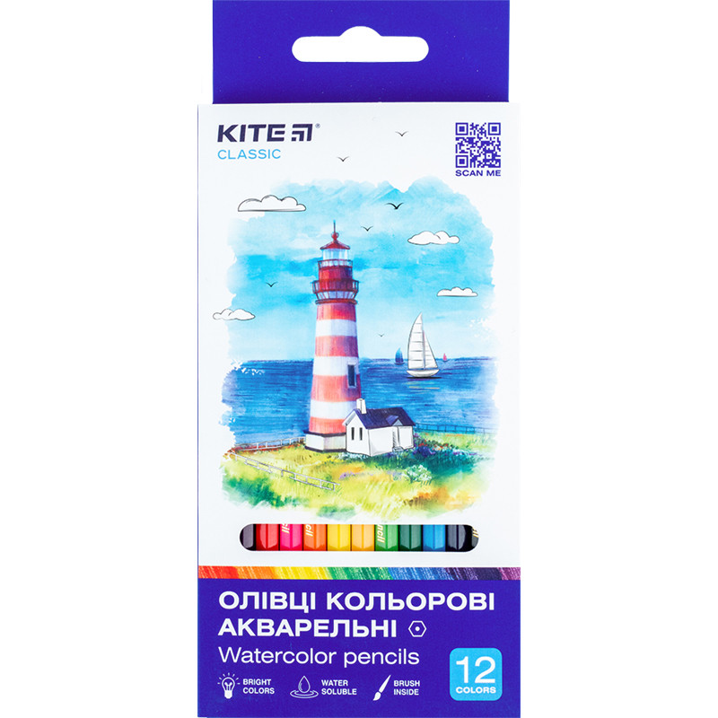 Олівці кольорові акварельні Kite Classic K-1049, 12 шт.