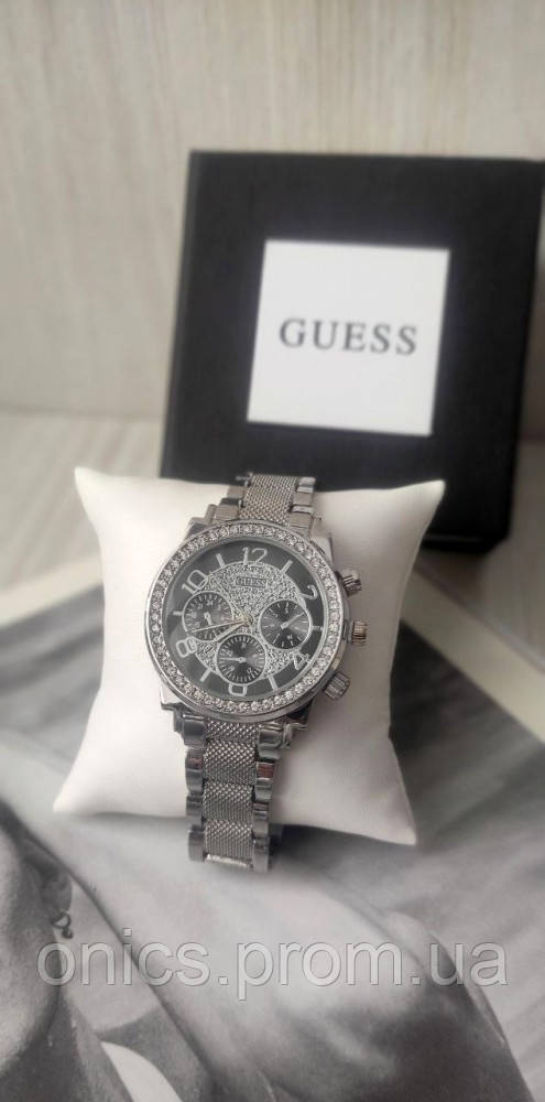 Наручные женские наручные часы Guess silver&black страз хорошее качество - фото 1 - id-p2197370300