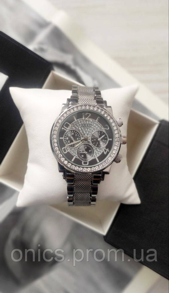 Наручные женские наручные часы Guess silver&black страз хорошее качество - фото 2 - id-p2197370300