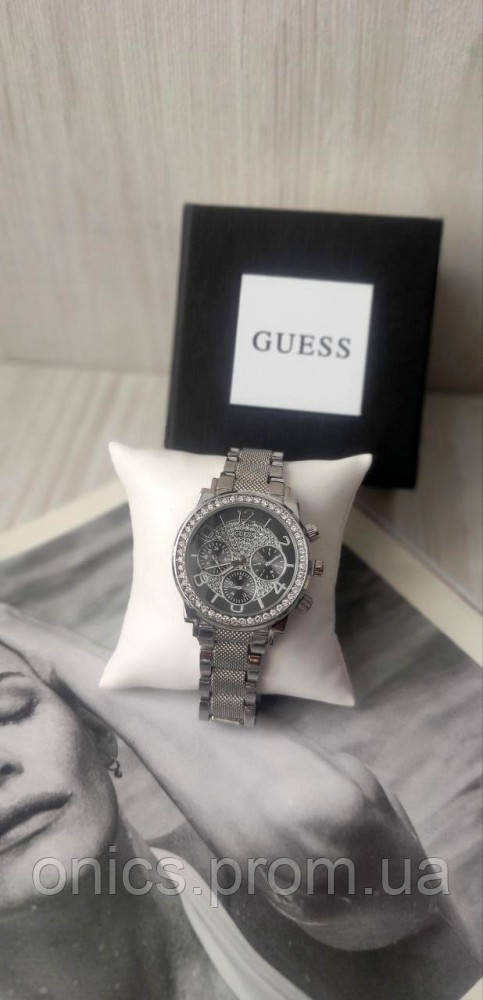 Наручные женские наручные часы Guess silver&black страз хорошее качество - фото 3 - id-p2197370300