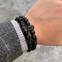 Чоловічі браслети з натуральних каменів (комплект), кам'яні браслети чорні, які мають гарну якість