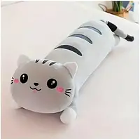 Мягкая плюшевая игрушка антистресс, подушка и кошка-обнимашка, 70 см, серый кот батон