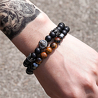 Мужские браслеты из натуральных камней (комплект) каменные браслеты черные хорошее качество