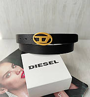 Кожаный ремень Diesel black 2.7 см пряжка матовое золото хорошее качество