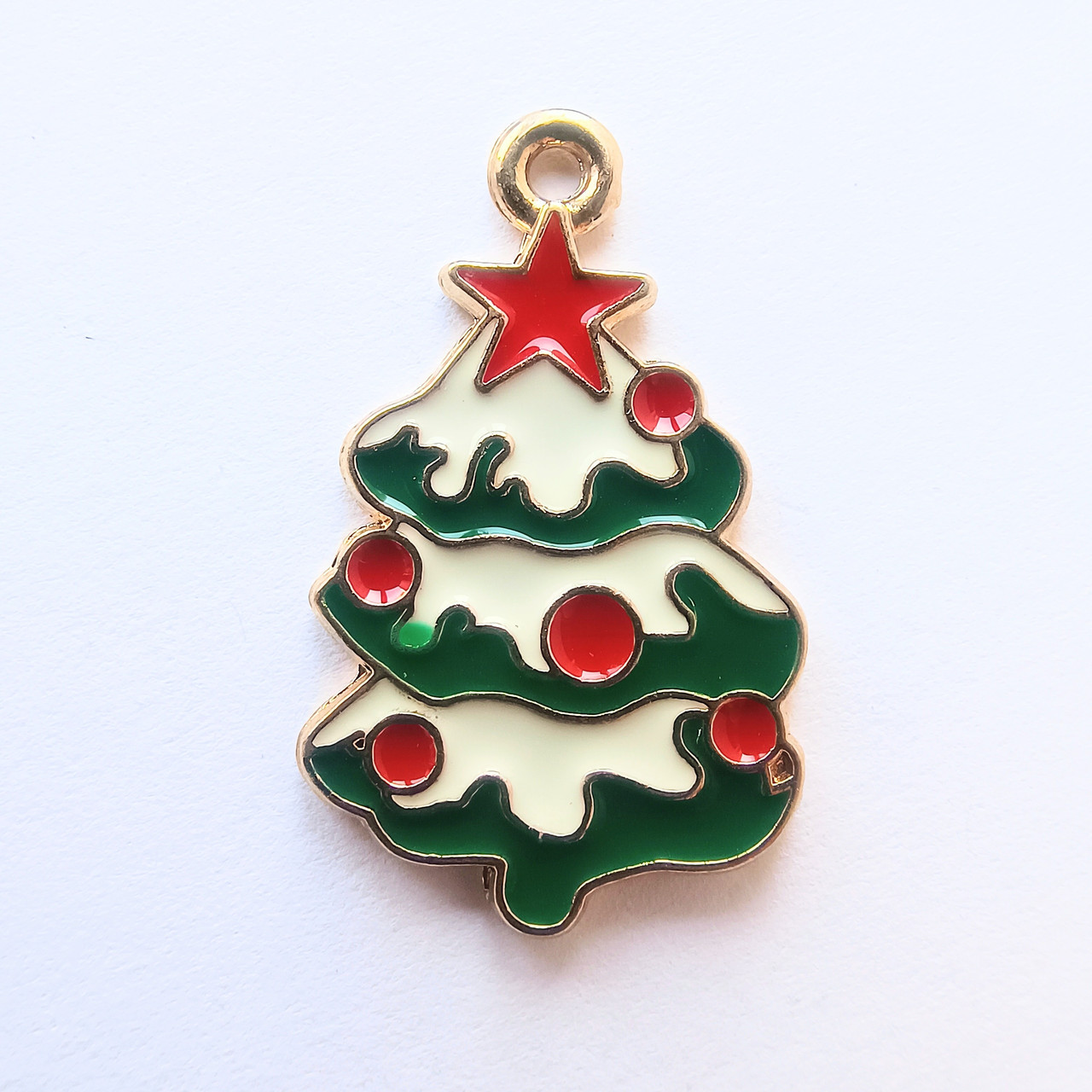 Підвіска Finding Кулон шарм новорічне дерево ялинка Золотистий зелена біла червона емаль 30 мм x 18 мм