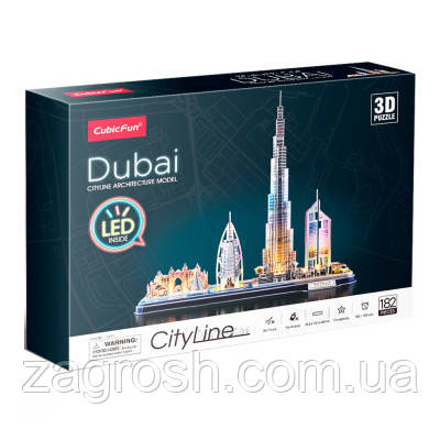 Promo Ціна! Пазл Cubic Fun Тривимірна головоломка-конструктор City Line з Led-підсвіткою Дубай (L523h) - тільки на ZaGrosh.com.ua, фото 1