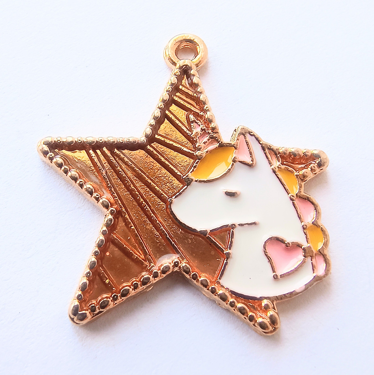Підвіска Finding Кулон шарм зірка єдиноріг Золотистий біла жовта рожева золотиста емаль 28.5 мм x 27 мм