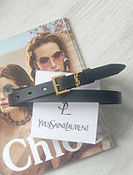 Женский узкий кожаный ремень Yves Saint Laurent black пряжка золото хорошее качество