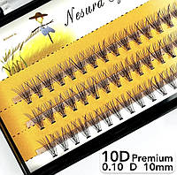 Вії Nesura Eyelash Premium 10D, 0,10, вигин D, 10 мм, 60 пучків Пучкові вії Несура 10д преміум