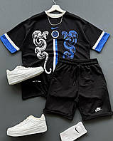 Мужской летний комплект шорты и футболка найк оверсайз черный Nike Denwer P Чоловічий літній комплект шорти та