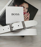 Мужской кожаный ремень Hugo Boss white хорошее качество