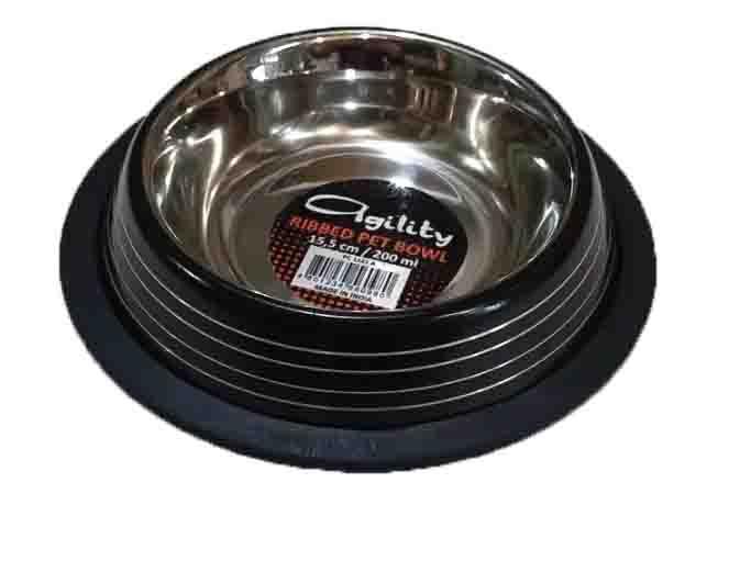 Photos - Pet Bowl Миска Agility металл, черная ребристая, 200 мл, 15,5 см (0980)