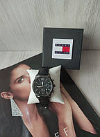Мужской подарочный набор Tommy Hilfiger: часы каучук и кожаный ремень black хорошее качество
