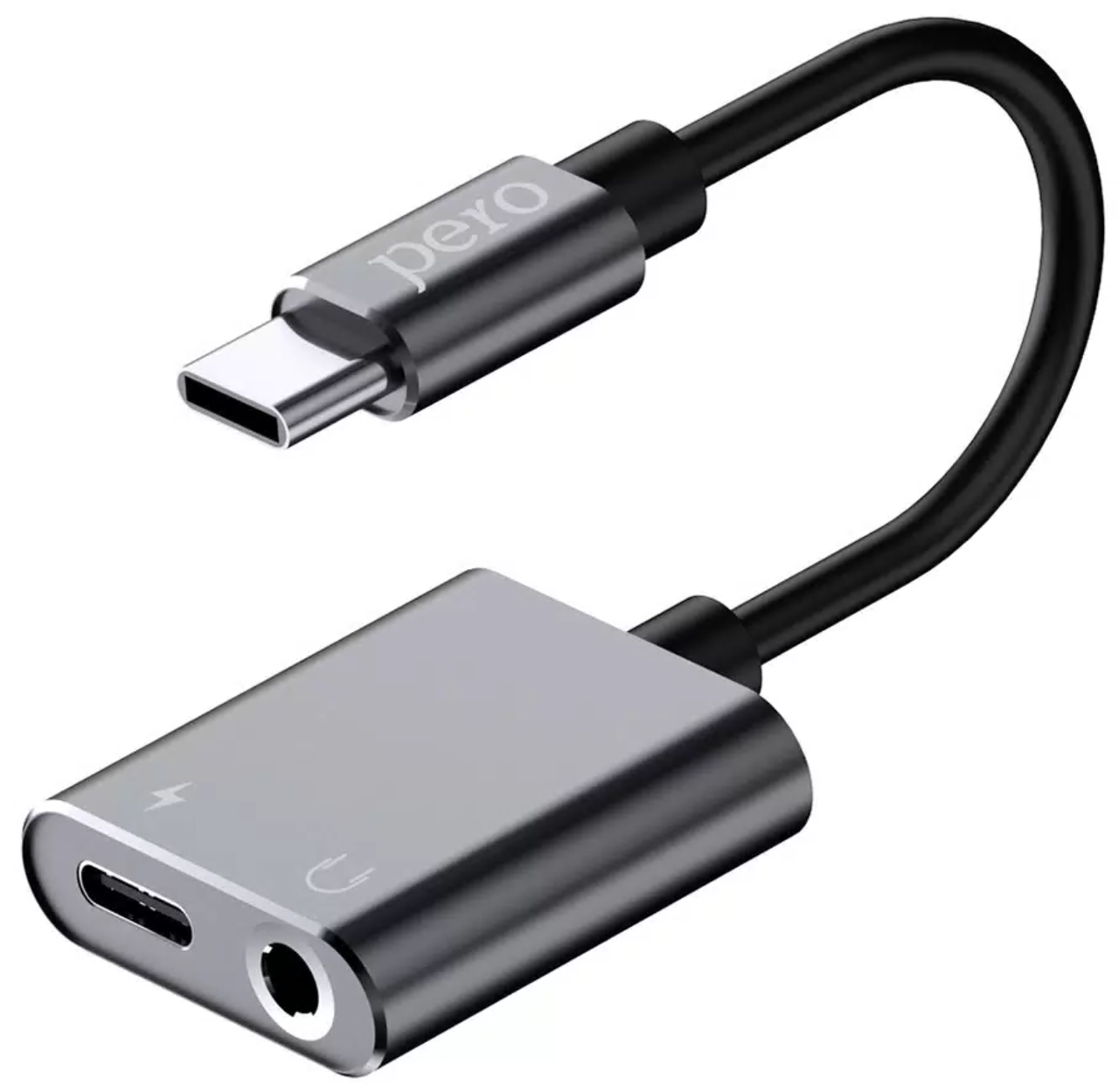 Адаптер-перехідник PERO AD10 з USB TYPE-C на TYPE-C/MINI JACK 3.5 Чорний