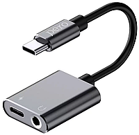 Адаптер-переходник PERO AD10 с USB TYPE-C на TYPE-C/ MINI JACK 3.5 Черный