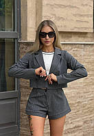 Жіночий костюм двійка комплект короткі міні шорти + жакет піджак короткий оверсайз чорний, сірий
