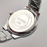 Жіночий наручний годинник Guess (Гес) сріблястий з чорним, камінчики навколо циферблату - код 2373b, фото 4