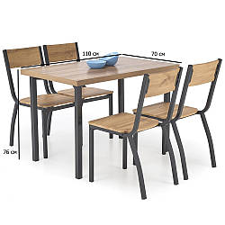 Кухонний стіл та 4 стільці Milton 110х70 см натуральний на чорних металевих ніжках