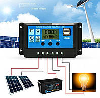 Контроллер заряда для солнечной батареи 12В 24В 30А с дисплеем и USB PWM от АКБ систем панели ШИМ экран KW1230
