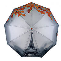Женский зонт полуавтомат от TheBest с Эйфелевой башней и листьями, оранжевый, 0544-2