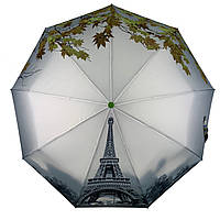 Женский зонт полуавтомат от TheBest с Эйфелевой башней и листьями, зеленый, 0544-3