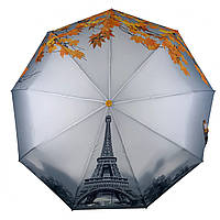 Женский зонт полуавтомат от TheBest с Эйфелевой башней и листьями, желтый, 0544-4