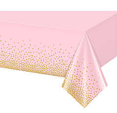 Скатертина поліетиленова 02 - Рожева з золотим горошком